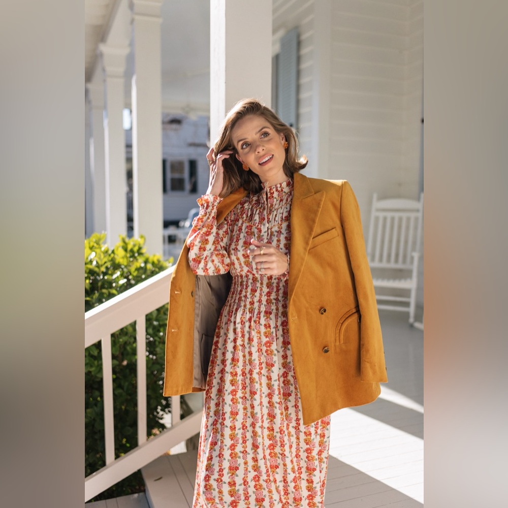Loretta Caponi Tuckernuck ‘Zaira’ Multicolor Floral Long Sleeve Maxi Dress $680